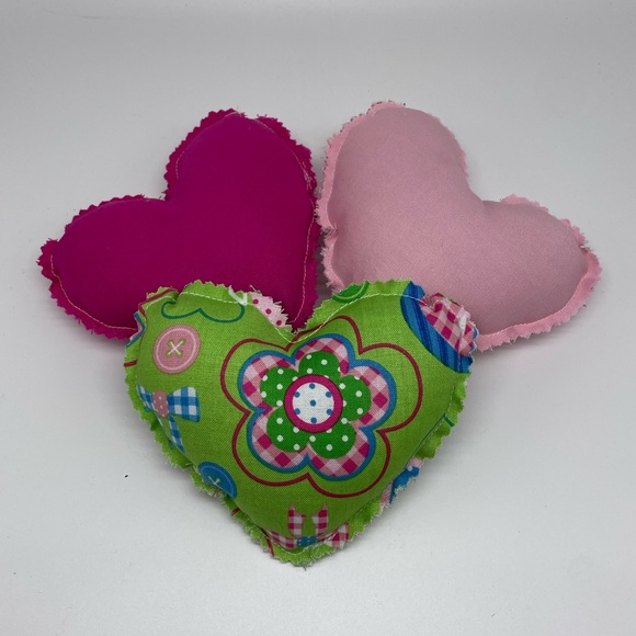 Hand Crafted Holiday Set Of 3 Handmade Small Heart Stuffed Pillows